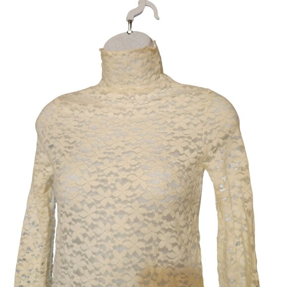 Commense Women's Size Medium Mock Neck Lace Top Long Sleeve Blouse Cream - Picture 4 of 9